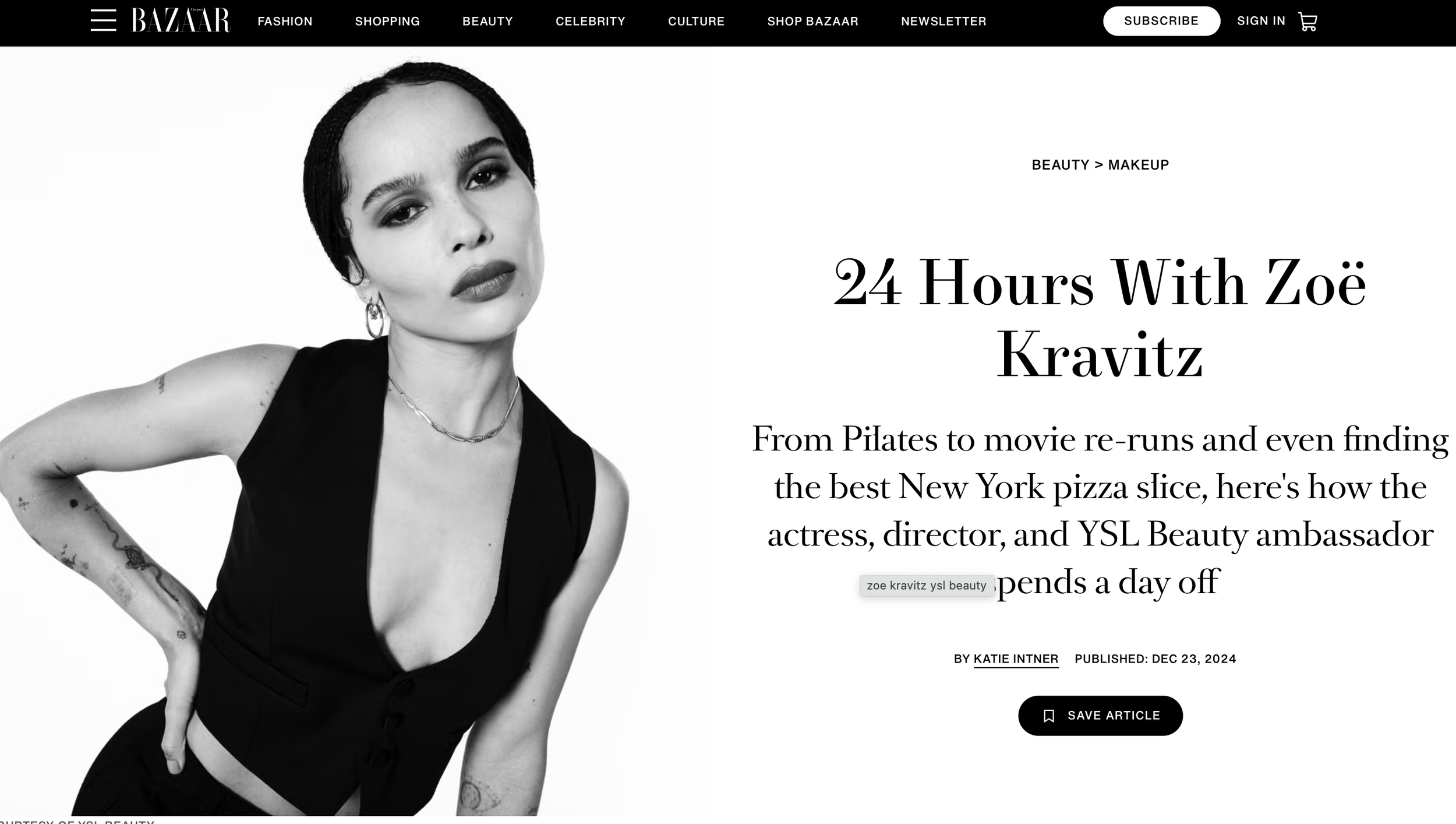 Zoë Kravitz shouts out Williamsburg Pizza in Harper’s Bazaar
